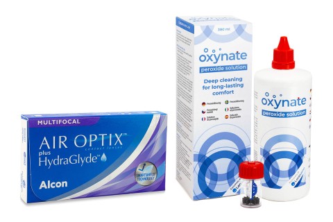 Air Optix Plus Hydraglyde Multifocal (6 lenses) + Oxynate Peroxide 380 ml with case